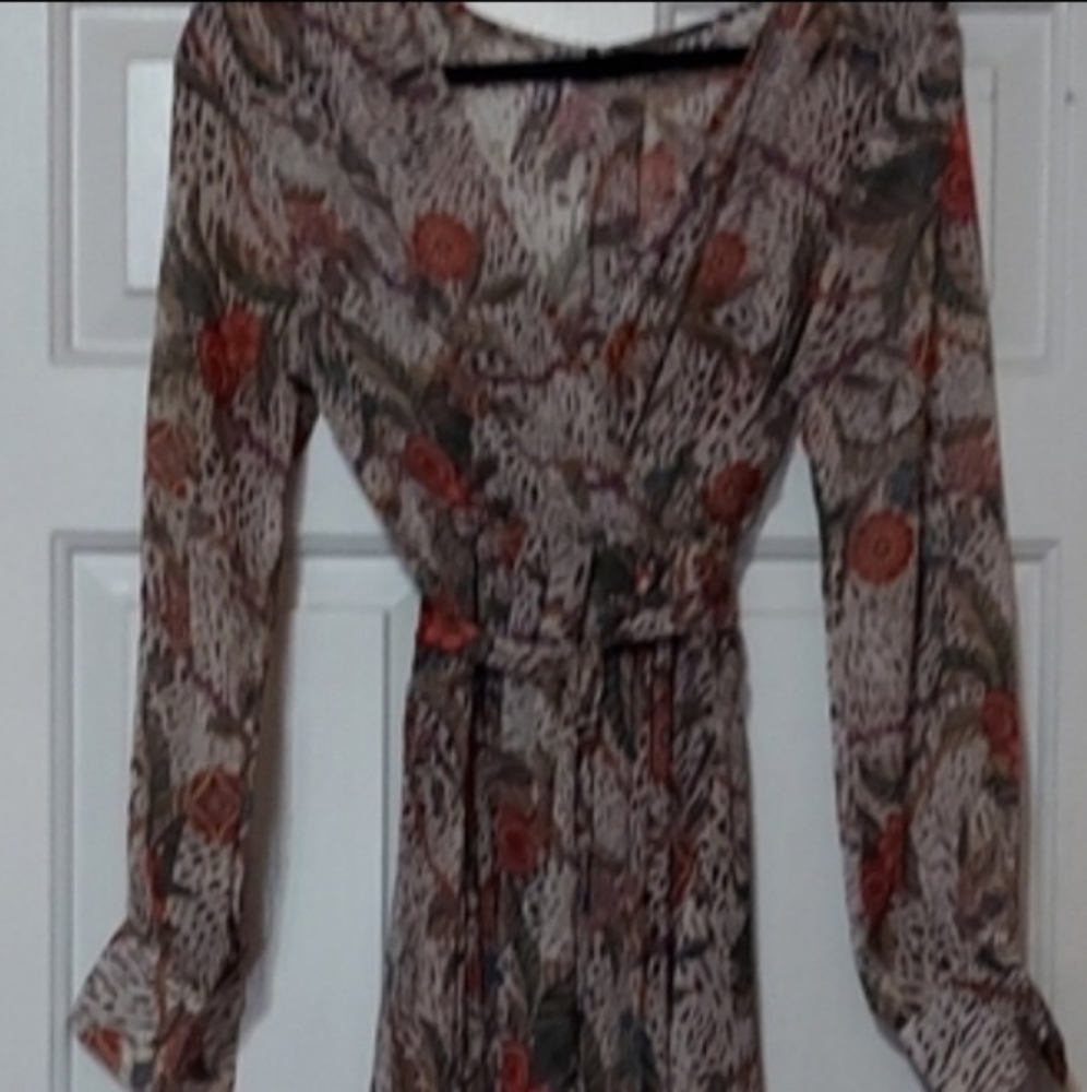 NWT Spyzone Long Sleeve Chiffon Maxi Earthtone Multicolor Floral Diva Dress